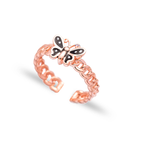 Black Enamel Butterfly Design Adjustable Ring Wholesale 925 Silver Sterling Jewelry