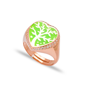 Green Neon Heart Shape Tree Design Adjustable Ring Wholesale 925 Silver Sterling Jewelry
