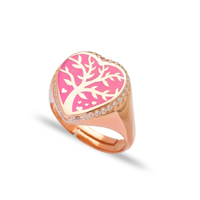 Pink Neon Heart Shape Tree Design Adjustable Ring Wholesale 925 Silver Sterling Jewelry