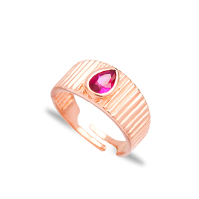 Little Finger Adjustable Ring Drop Shape Ruby Stone Design Wholesale 925 Silver Sterling Jewelry