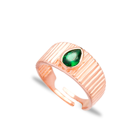 Little Finger Adjustable Ring Drop Shape Emerald Stone Design Wholesale 925 Silver Sterling Jewelry