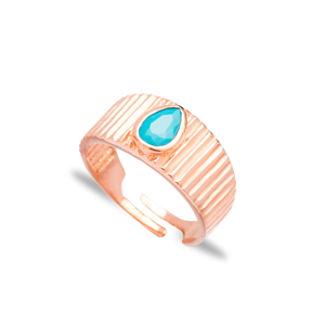 Little Finger Adjustable Ring Drop Shape Aquamarine Stone Design Wholesale 925 Silver Sterling Jewelry