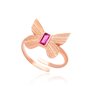 Butterfly Design Ruby Stone Adjustable Ring Turkish Wholesale 925 Silver Sterling Jewelry