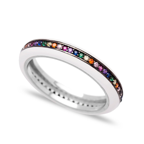 White Enamel Mix Stone Band Ring Wholesale 925 Sterling Silver Jewelry
