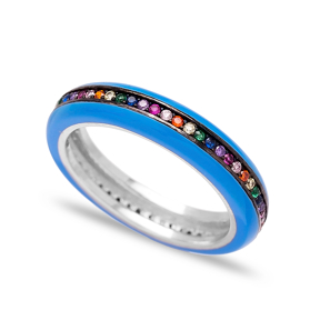 Mix Stone Blue Enamel Band Ring Wholesale 925 Sterling Silver Jewelry