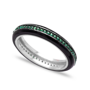 Wholesale Black Enamel Band Ring Turkish 925 Sterling Silver Jewelry