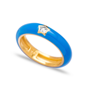 Minimal Star Design Blue Enamel Wholesale 925 Sterling Silver Jewelry Turkish Ring 