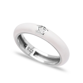 Minimal Star Design White Enamel Turkish 925 Sterling Silver Jewelry Wholesale Ring
