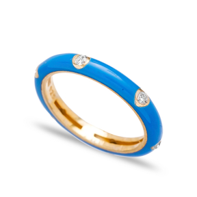 Blue Enamel Cubic Zirconia  Silver Band Ring Turkish Wholesale Jewelry