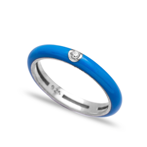 Enamel Blue Zircon Stone Wholesale 925 Sterling Silver Silver Band Ring