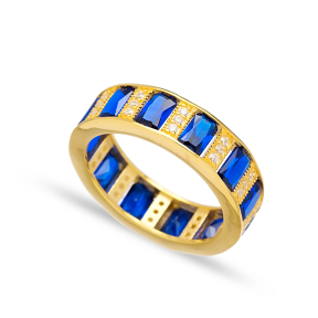 Baguette Sapphire Stone Band Ring Turkish Wholesale 925 Sterling Silver Jewelry