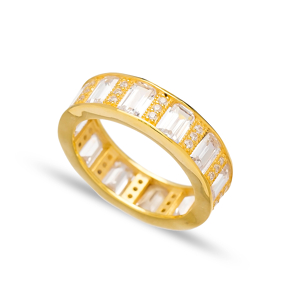 Zircon Stone Baguette Band Rings Turkish Wholesale 925 Sterling Silver Jewelry