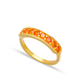 Orange Quartz Zircon Band Rings Turkish Wholesale 925 Sterling Silver Jewelry