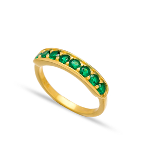 Emerald Stone Band Ring Handmade Turkish Wholesale 925 Sterling Silver Jewelry