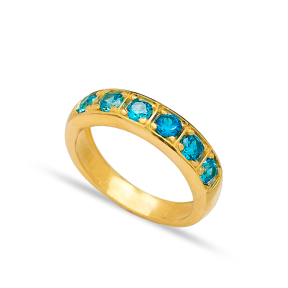Band Ring Blue Zircon Stone Handcrafted Turkish Wholesale 925 Sterling Silver Jewelry