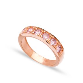 Pink Quartz Zircon Stone Band Ring Turkish Wholesale 925 Sterling Silver Jewelry