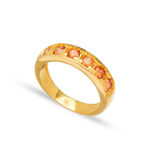 Citrine Stone Band Ring Wholesale Handcrafted Turkish 925 Sterling Silver Jewelry