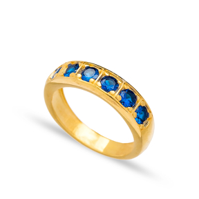 Sapphire Stone Band Ring Wholesale Handcrafted Turkish 925 Sterling Silver Jewelry