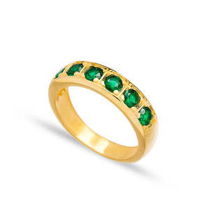Emerald Stone Band Ring Wholesale Handcrafted Turkish 925 Sterling Silver Jewelry