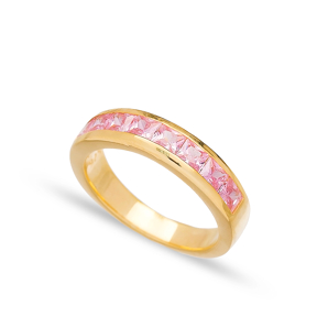 Baguette Pink Zircon Silver Band Rings Handmade Wholesale Turkish 925 Sterling Silver Jewelry