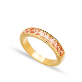 Citrine Silver Baguette Band Rings Handmade Wholesale Turkish 925 Sterling Silver Jewelry
