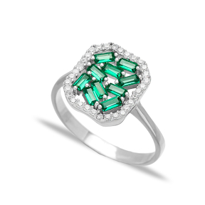 Elegant Design Emerald Baguette Turkish Rings Wholesale Handmade 925 Sterling Silver Jewelry