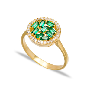 Round Design Emerald Baguette Turkish Rings Wholesale Handmade 925 Sterling Silver Jewelry