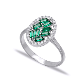 Emerald Baguette Oval Design Turkish Rings Wholesale Handmade 925 Sterling Silver Jewelry