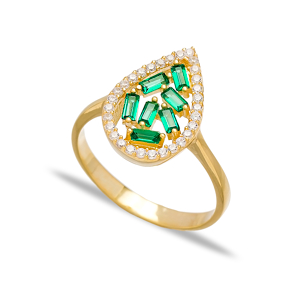 Emerald Drop Design Baguette Turkish Rings Wholesale Handmade 925 Sterling Silver Jewelry