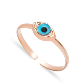Minimal Evil Eye Design Adjustable Ring Handmade Wholesale Sterling Silver Jewelry
