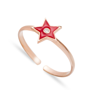 Red Enamel Star Design Adjustable Ring Handmade Wholesale Sterling Silver Jewelry