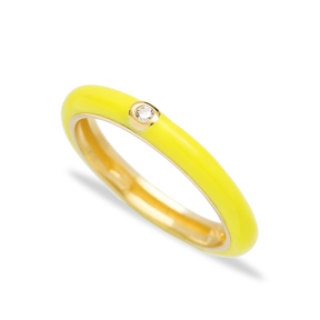 Yellow Enamel Trendy Zircon Stone Ring Wholesale 925 Sterling Silver Jewelry 