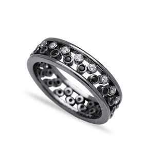 CZ and Black Zircon Stone Two Rings Together Wholesale Handmade 925 Sterling Silver Jewelry