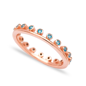 Band Ring Thin Design Blue Zircon Stone Wholesale Turkish 925 Sterling Silver Jewelry