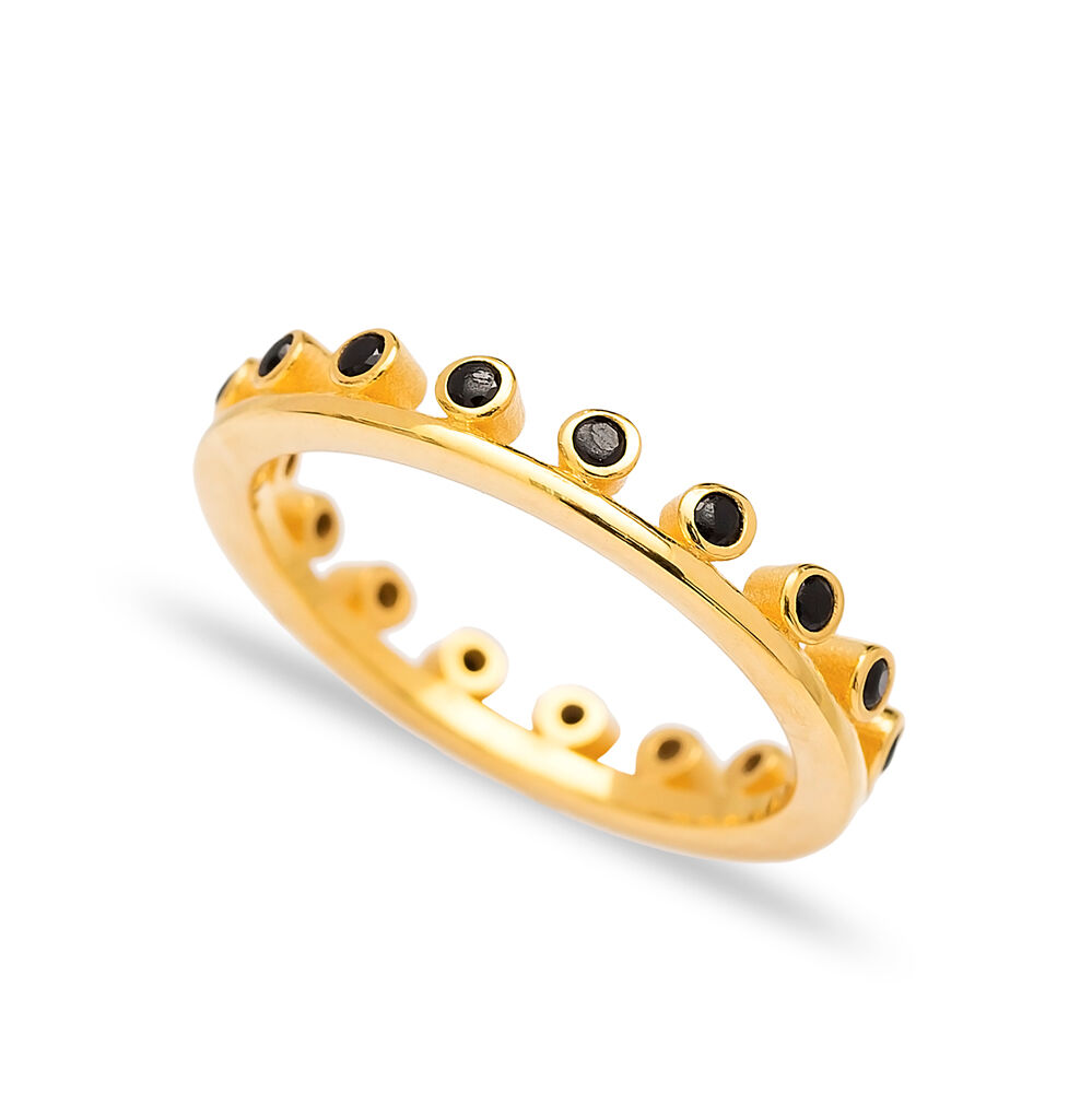 Black Stone Thin Band Ring Wholesale Turkish 925 Sterling Silver Jewelry