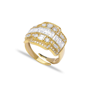 Baguette Stone Elegant Design Adjustable Ring Turkish Handmade Wholesale 925 Sterling Silver Jewelry