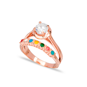Colorful Enamel Design CZ Stone Engagement Ring Wholesale 925 Sterling Silver Jewelry