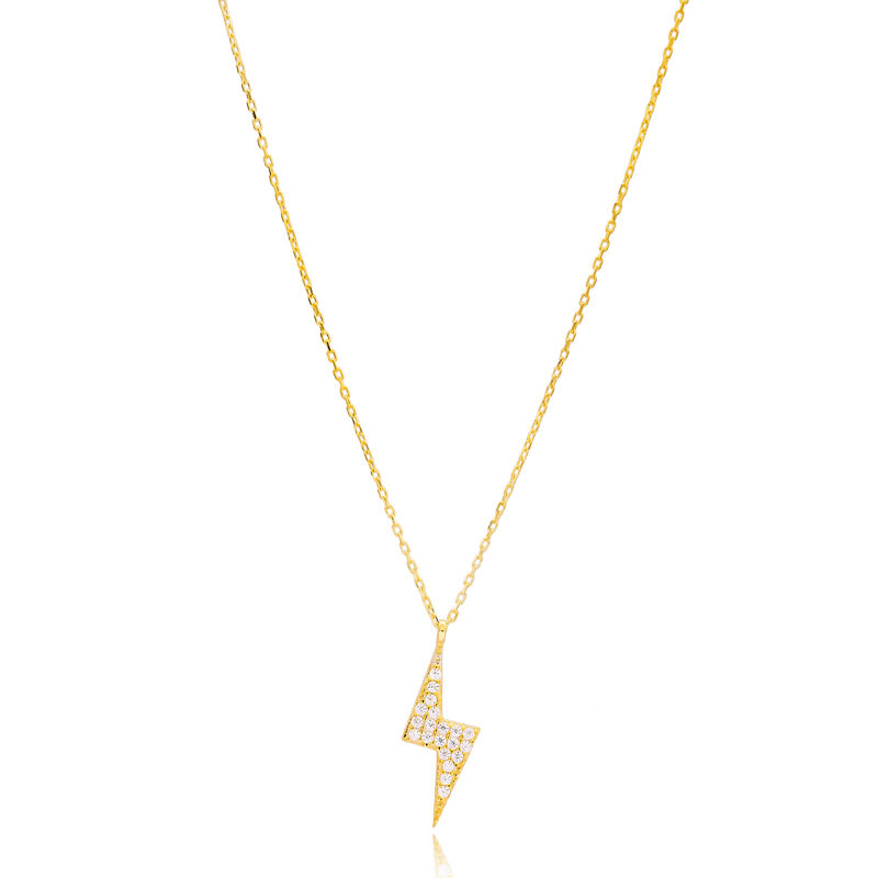 Gold Plated Lightning Bolt Design Pendant Turkish Wholesale 925 Sterling Silver Jewelry
