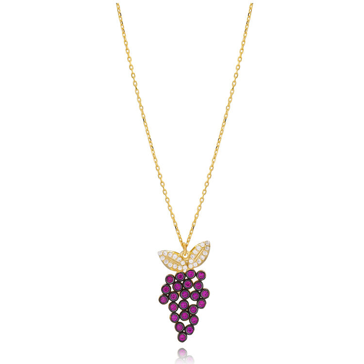 Grape Design Dainty Silver Charm Necklace Pendant