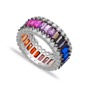 Colorful Baguette Band Ring Wholesale Handcrafted 925 Sterling Silver Ring