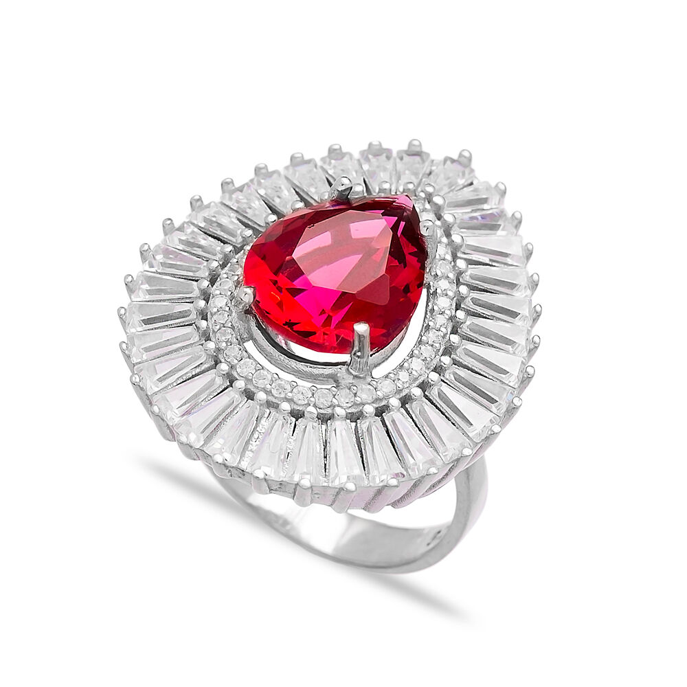 Ruby Cluster Ring Wholesale Handcrafted Turkish 925 Sterling Silver Jewelry Ring
