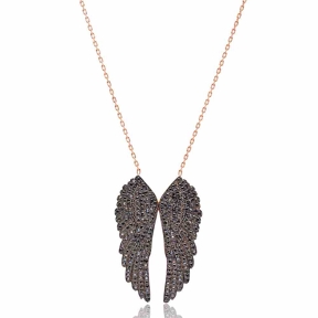 Silver Zircon Wing Necklace Turkish Wholesale Silver Ghost Pendant