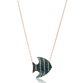 Turquoise Stone Fish Design Daint Pendant Turkish Wholesale Silver Jewelry